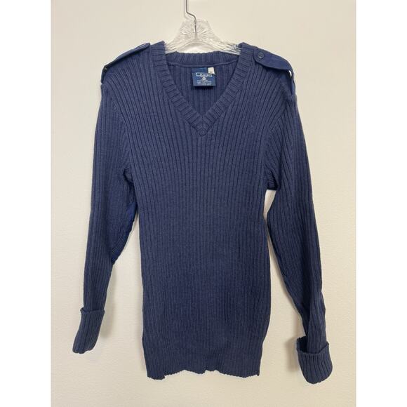 Vintage US Air Force Sweater Mens Large Wool Epaulettes Made in England 80s - Picture 1 of 15